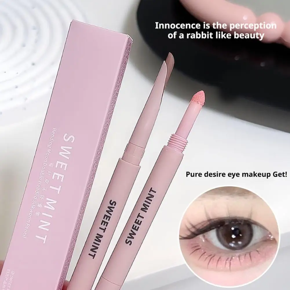 Matte Pink Lying Silkworm Pen Double Head Sickle Eyeliner Lying Silkworm Waterproof Natural Glitter Eyeshadow Contouring Make Up