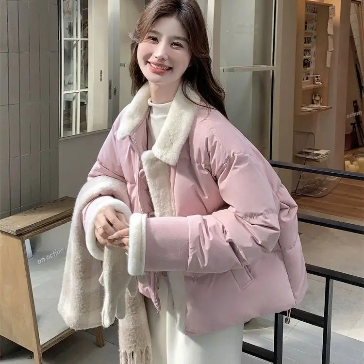 Women Parkas Short Coats Jackets Turn Down Collar Thick Warm Y2k Streetwear Elegant Jacket Work Coat Autumn Winter 2025