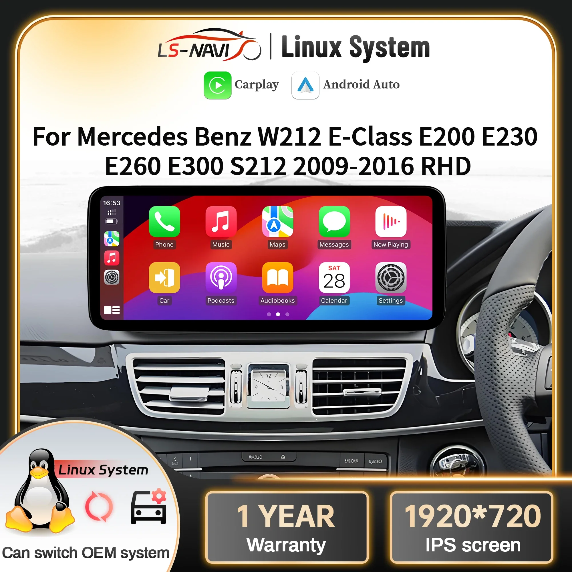 Linux Multimedia Screen Right Hand Drive For Mercedes Benz W212 E-Class E200 E230 E260 E300 S212 2009-2016 Car Radio BT Carplay