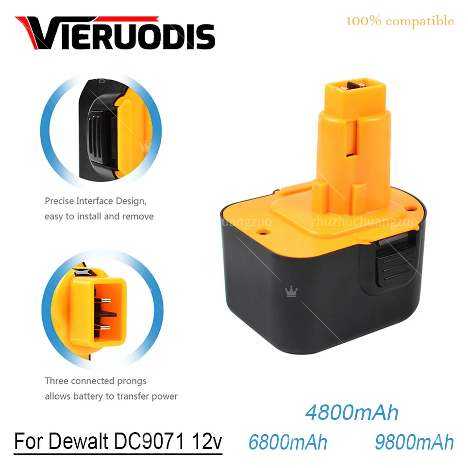 

12V For Dewalt NI-MH Power Tool Battery 4800mAh DW9072 DW9071 DC9071 DE9037 DE9071 DE9072 DE9074 DE9075 152250-27