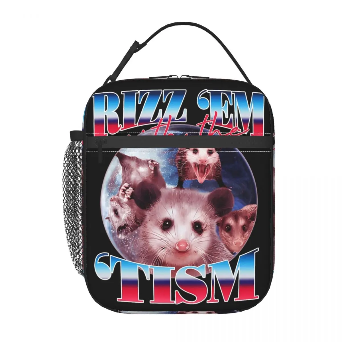 Lustige rizz em mit dem tismus opossum wärme isolierte lunch taschen für picknick tragbare lebensmittel tasche männer frauen kühler thermische lunch box