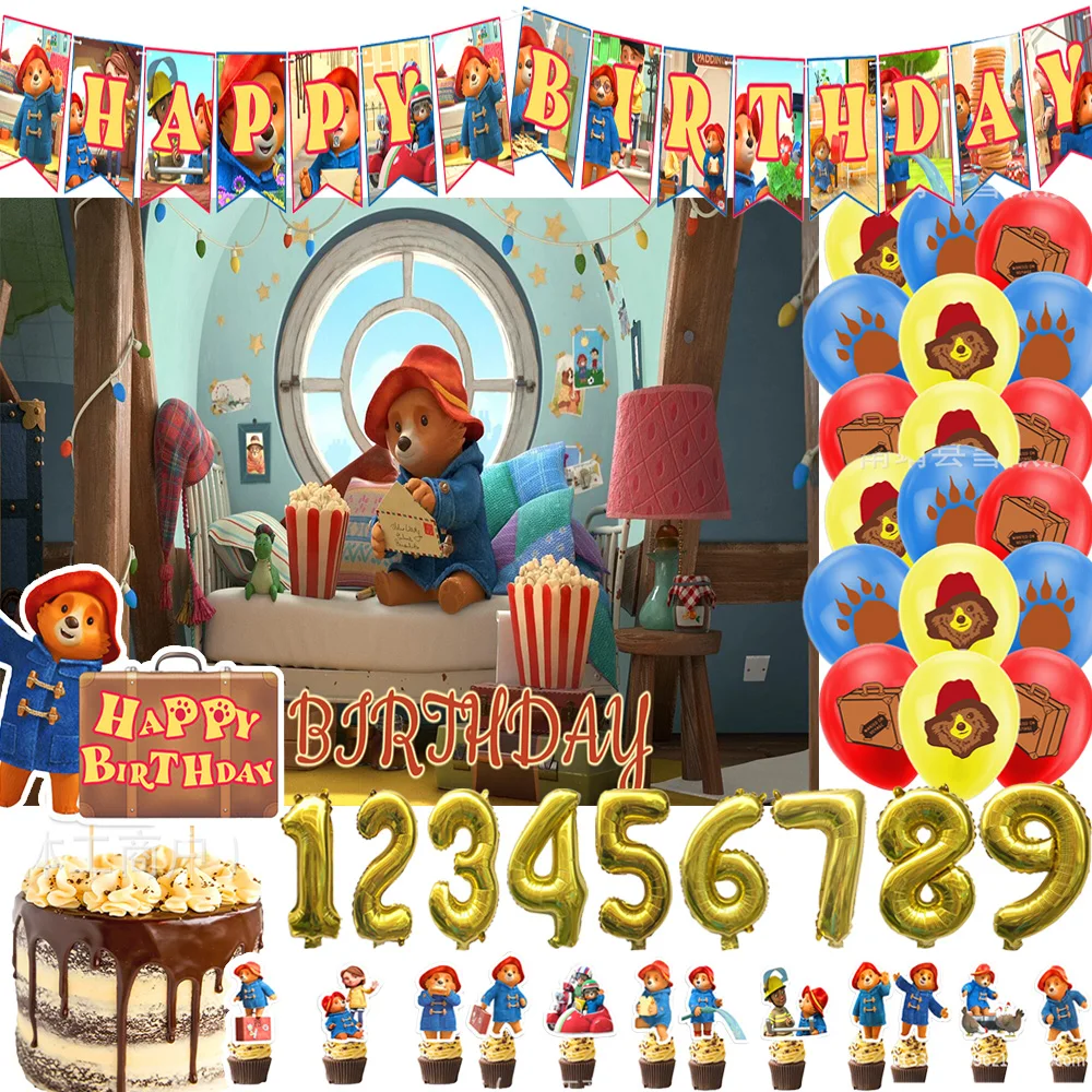 

Paddingtoned Bears Theme Birthday Party Supplies Balloon Adventures Bears Background Cupcake Topper Banner Prop Supplies