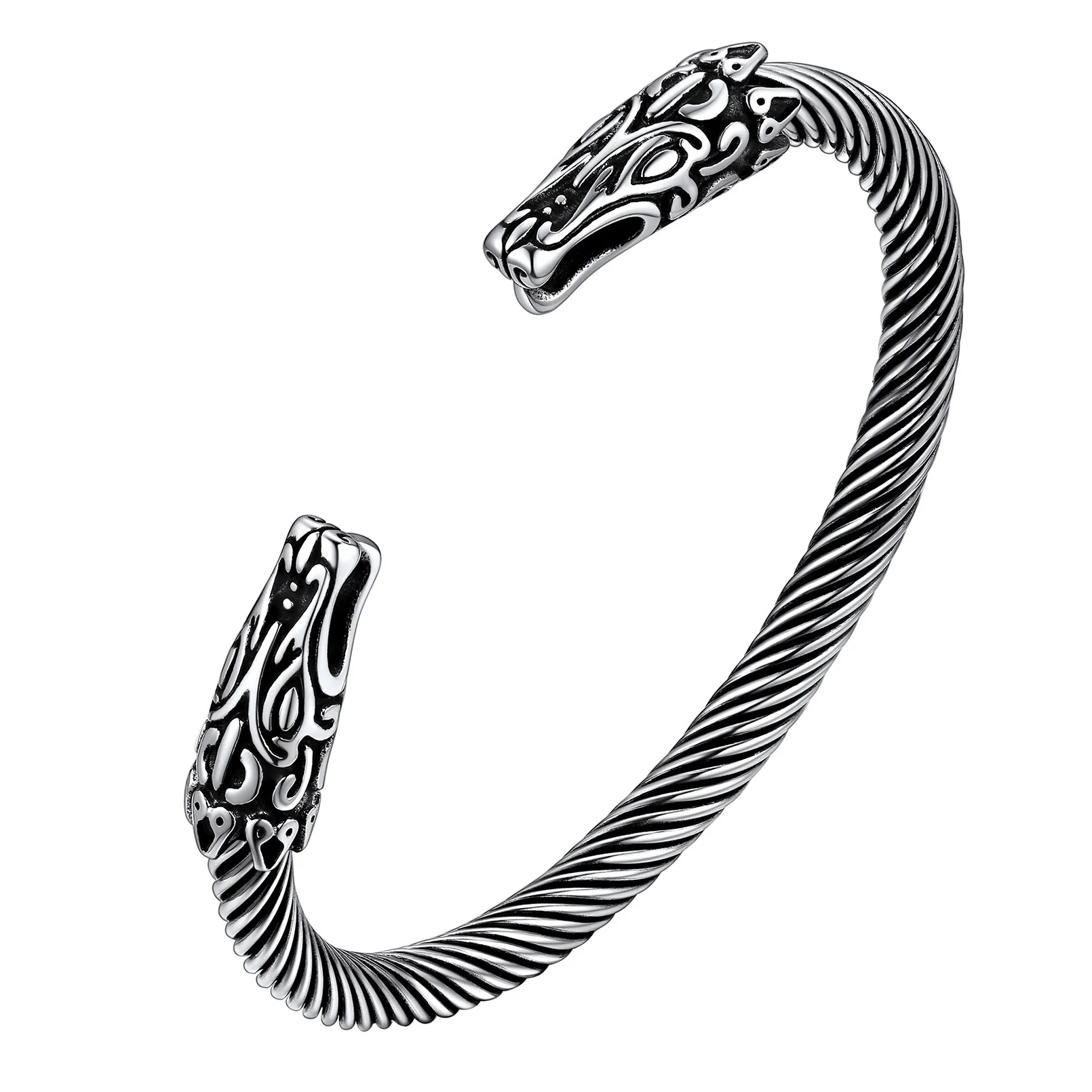 U7 Stainless Steel Twisted Cable Open Bangle Cuff for Men