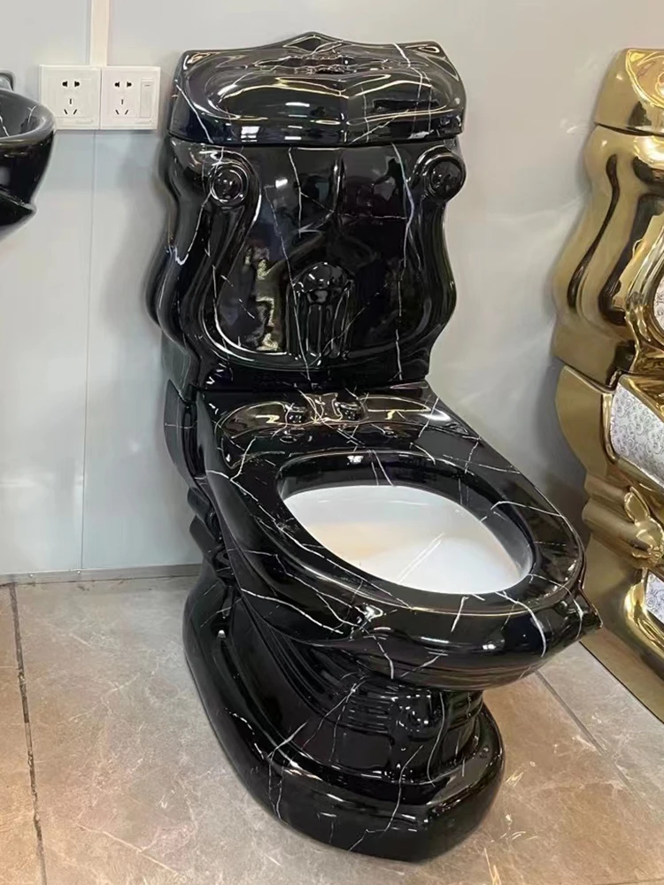 

Black toilet, home bathroom, electroplated gold toilet ceramic