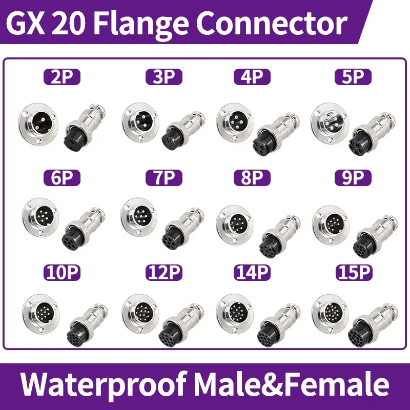 

5/10 Sets GX20 Flange Connector Fixing Aviation Plug 2/3/4/5/6/7/8/9/10/12/14/15 Pin Male Female Waterproof Air Circular Socket