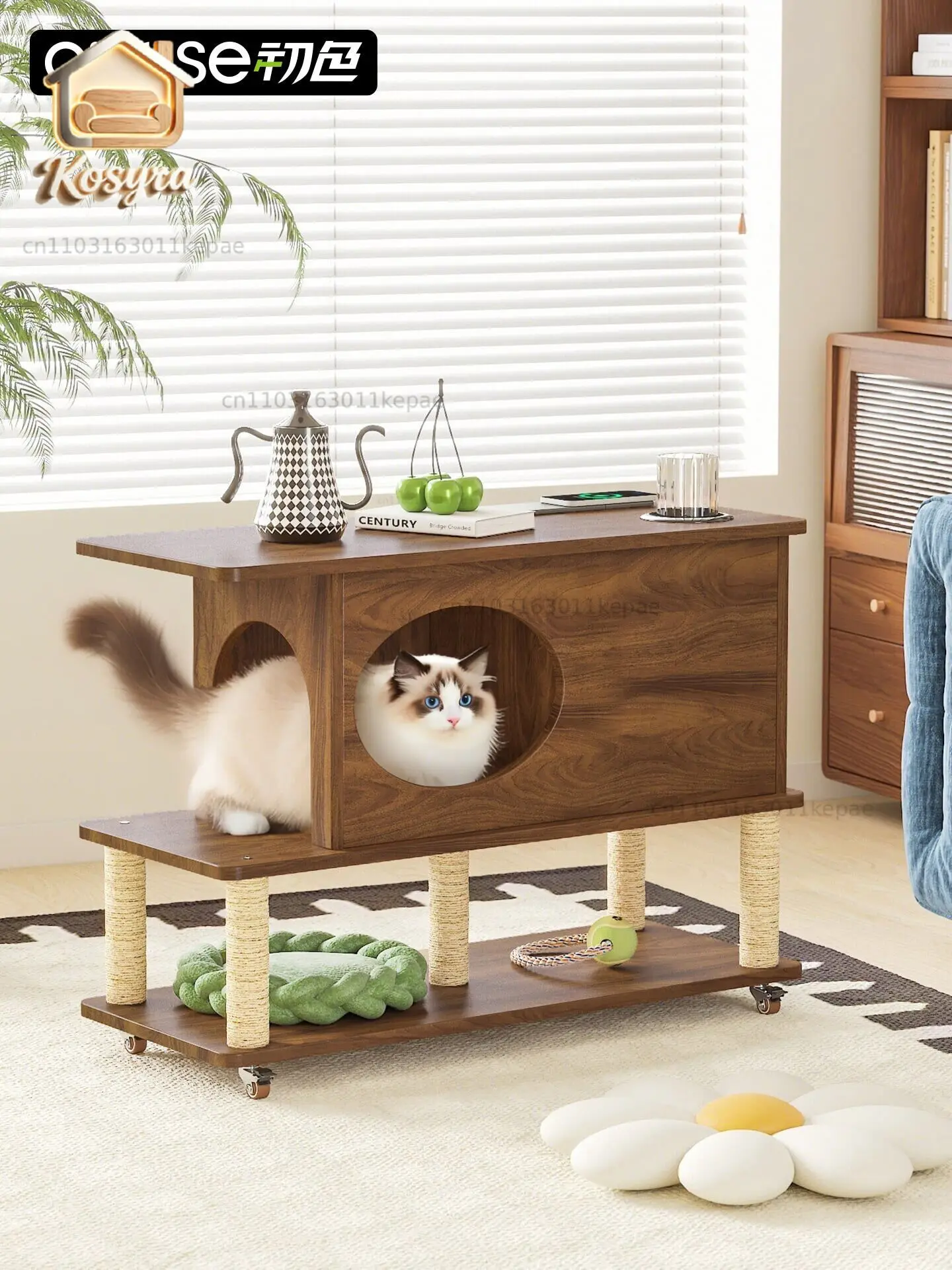 

Custom design Sofa side few solid wood removable stroking cats cart small apartment pet coffee table anti-cat scratching side ca