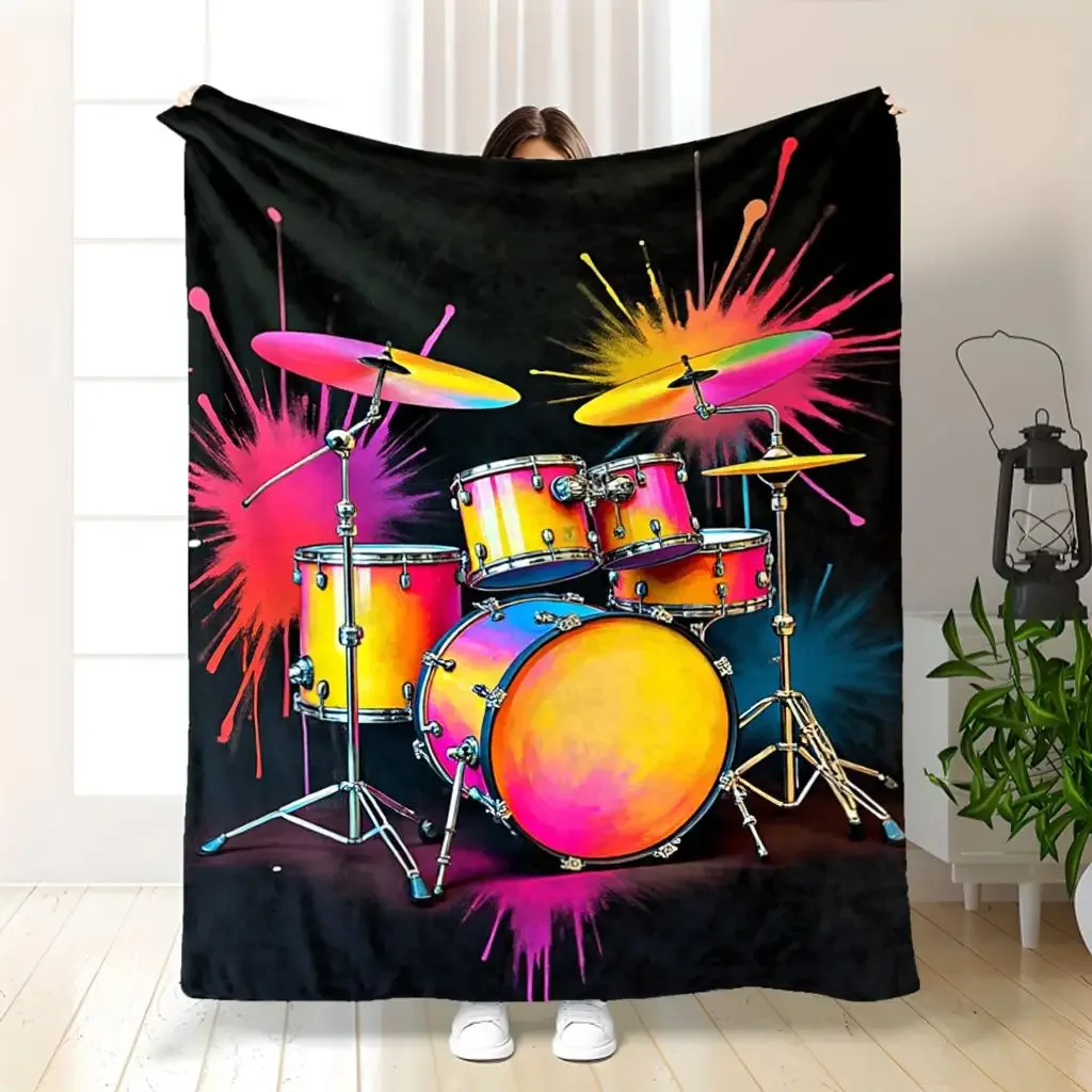 Doodle with drumming patterns Flannel printed blanket suitable for all seasons suitable for living room office sofa and travel