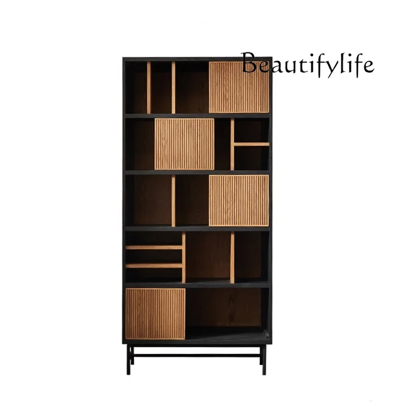 

Nordic Simple Color Matching Bookcase Chic Silent Style Designer Creative Retro Solid Wood Display Showcase