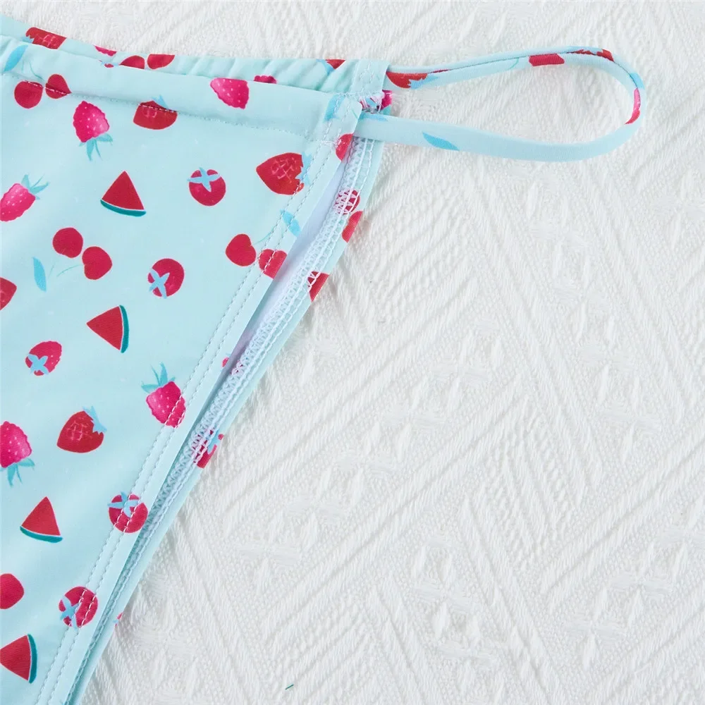 Strawberry Print Swimwear String Halter Triangle Micro Bikini Thong Swimsuit Woman 2024 Bathing Suit Bikinis Set Bathing Suit
