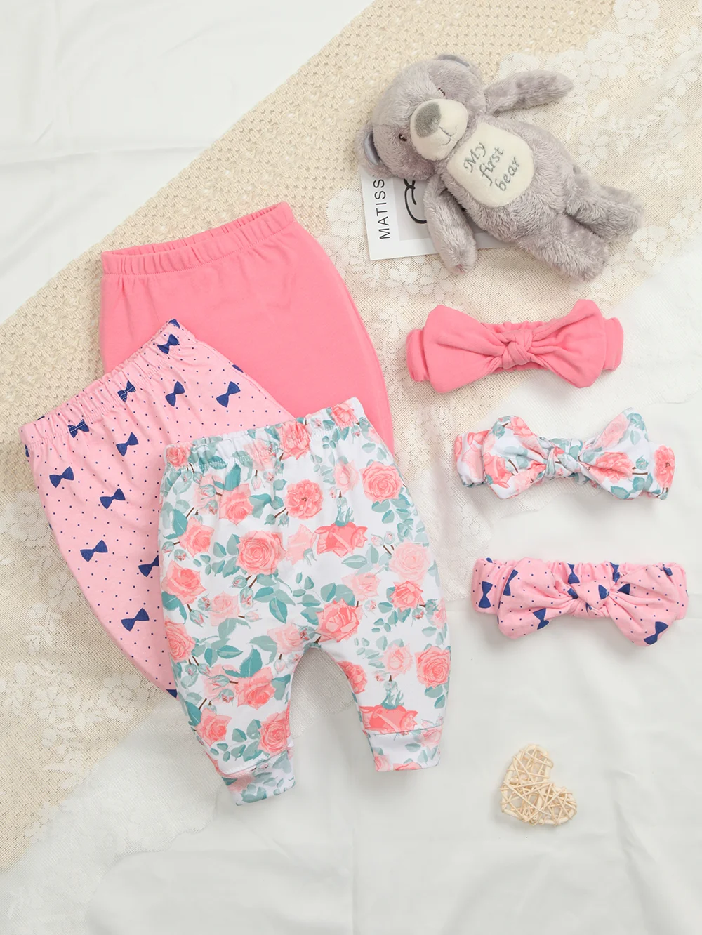 

Комплект из 3 штук: штанишки-гаремы для новорожденных девочек с повязками на голову, из мягкого хлопка, с милым цветочным принтом