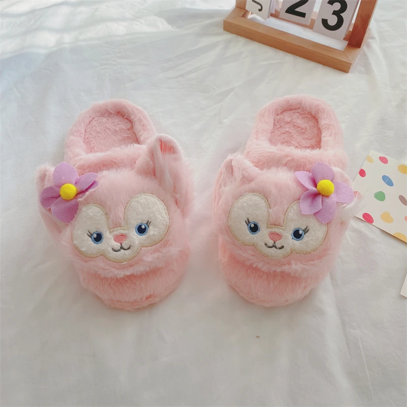 Cute Girly Slippers Pink Foxes Home Indoor Non-slip Women Girl Lovely Plush Slippers Sweat Cotton Shoes Kawaii Flat Lady Shoes