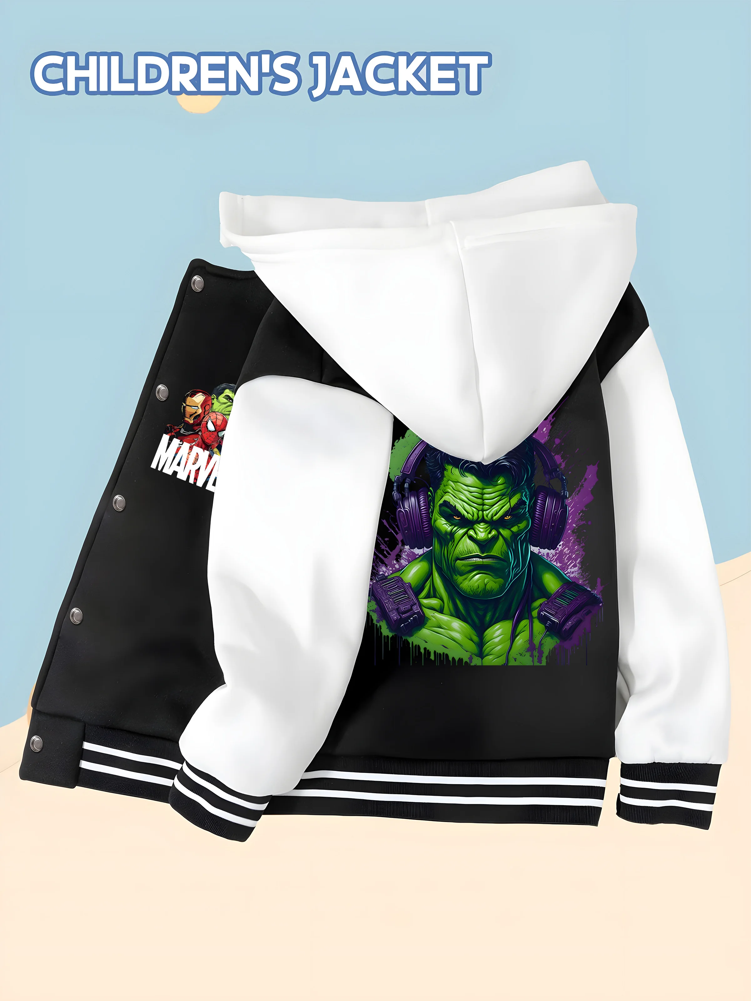 

MINISO Marvel Hulk Cool Music Kids Baseball Jacket - Trendy and fun, comfortable fabric, perfect for kids who like individual st