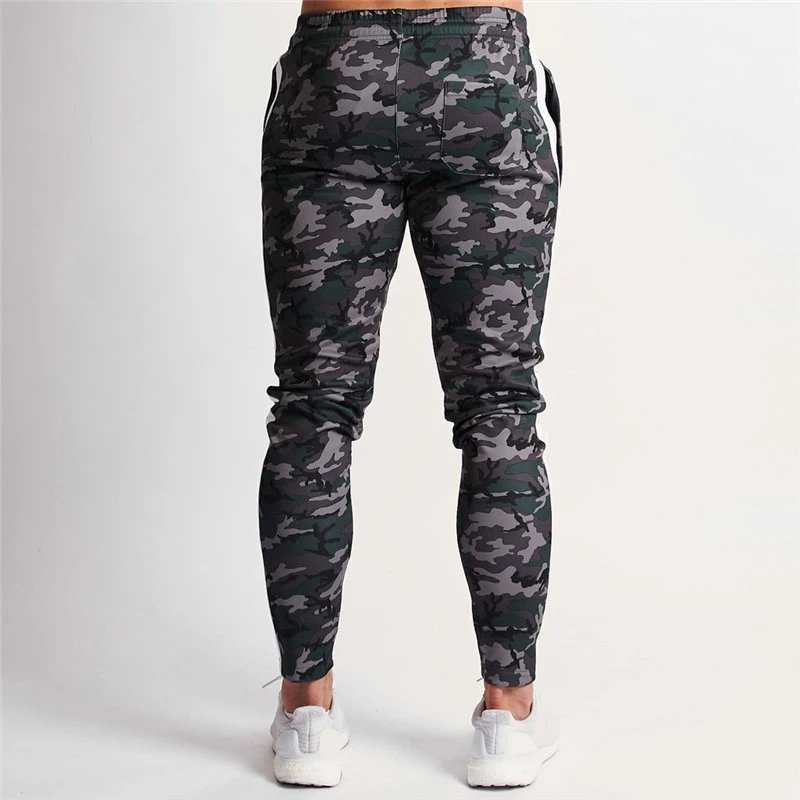 Fashion camouflage slim men's trousers stitching casual street clothing men's jogging micro-elastic exercise fitness pants