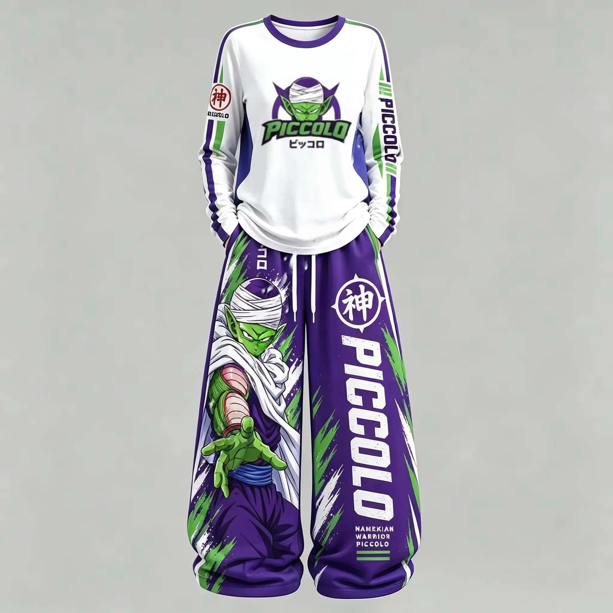 Unisex Spring Autumn Streetwear Dragon Ball Anime Print Long Sleeve T-Shirt and Wide Leg Pants Sweat Suit FamilyMatching