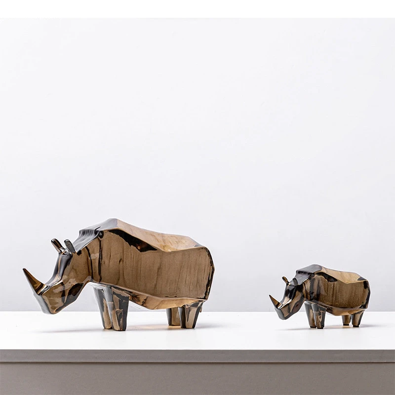 

Geometric Rhinoceros Resin Statue Desk Decoration Artwork Rhino Sculpture Room Aesthetic Decor Animal Ornaments Modern