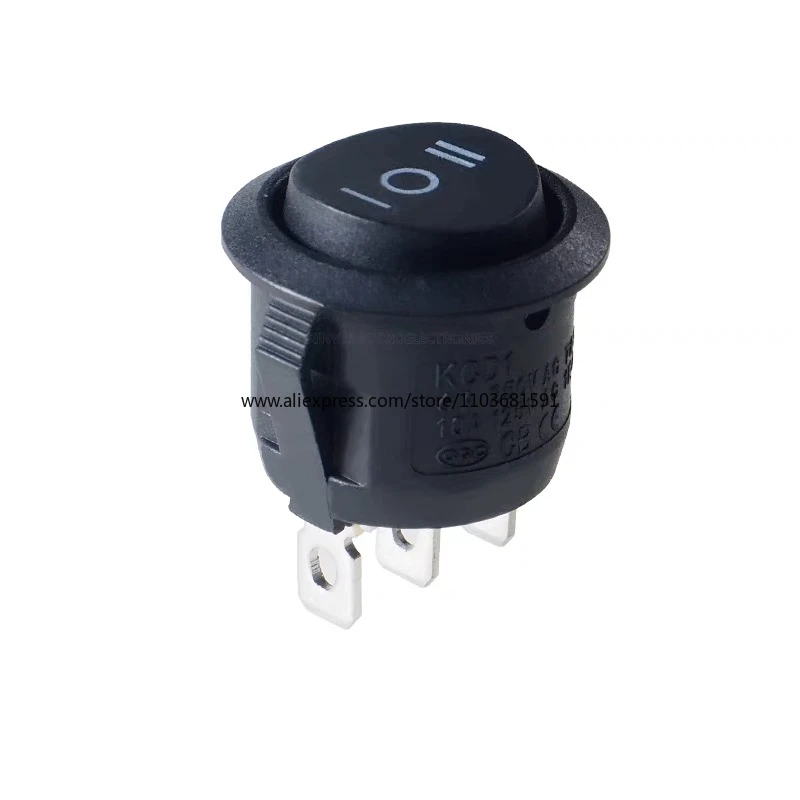 10Pcs 23mm Round Black 3 Pin 10A/125V 6A/250V AC 3 Position SPDT ON-OFF-ON Rocker Switch Snap-in