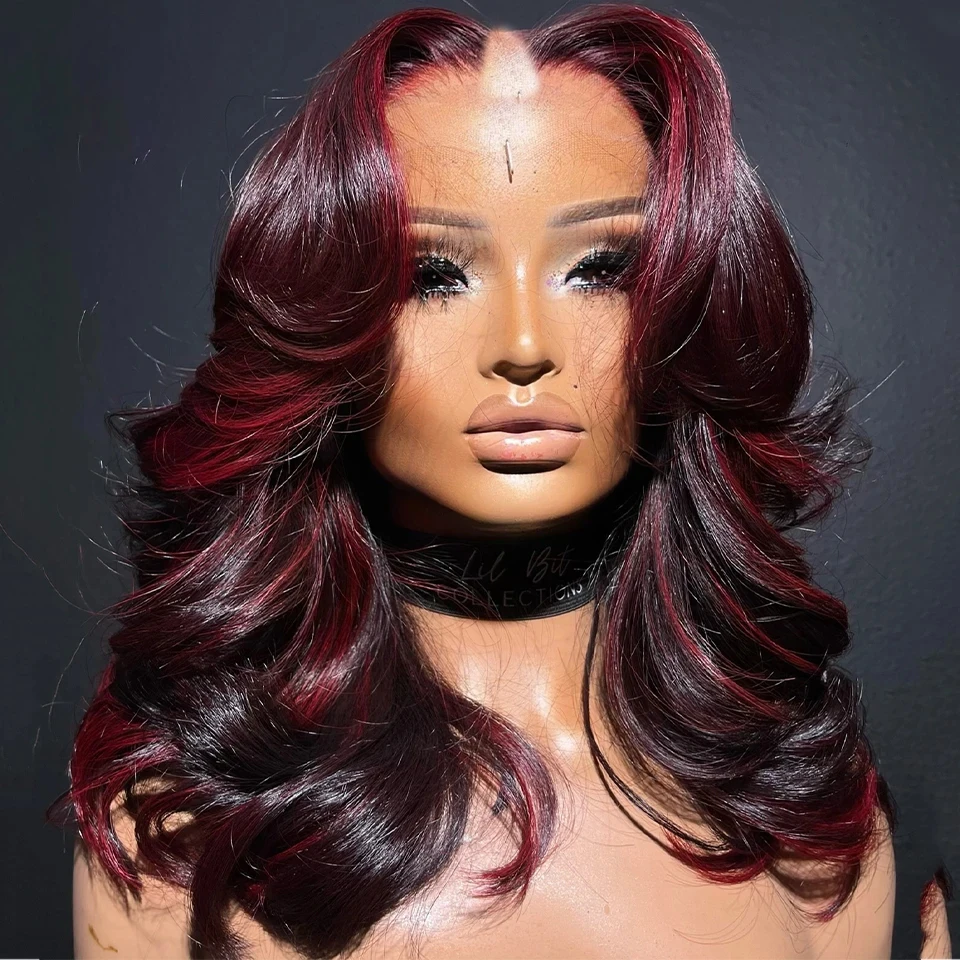

Highlight Red 99J BurgundyV Part Wig Unprocessed Natural 100% Human Hair Wigs Body Wave Black Women 1x4 U Part Wigs Easy Wear