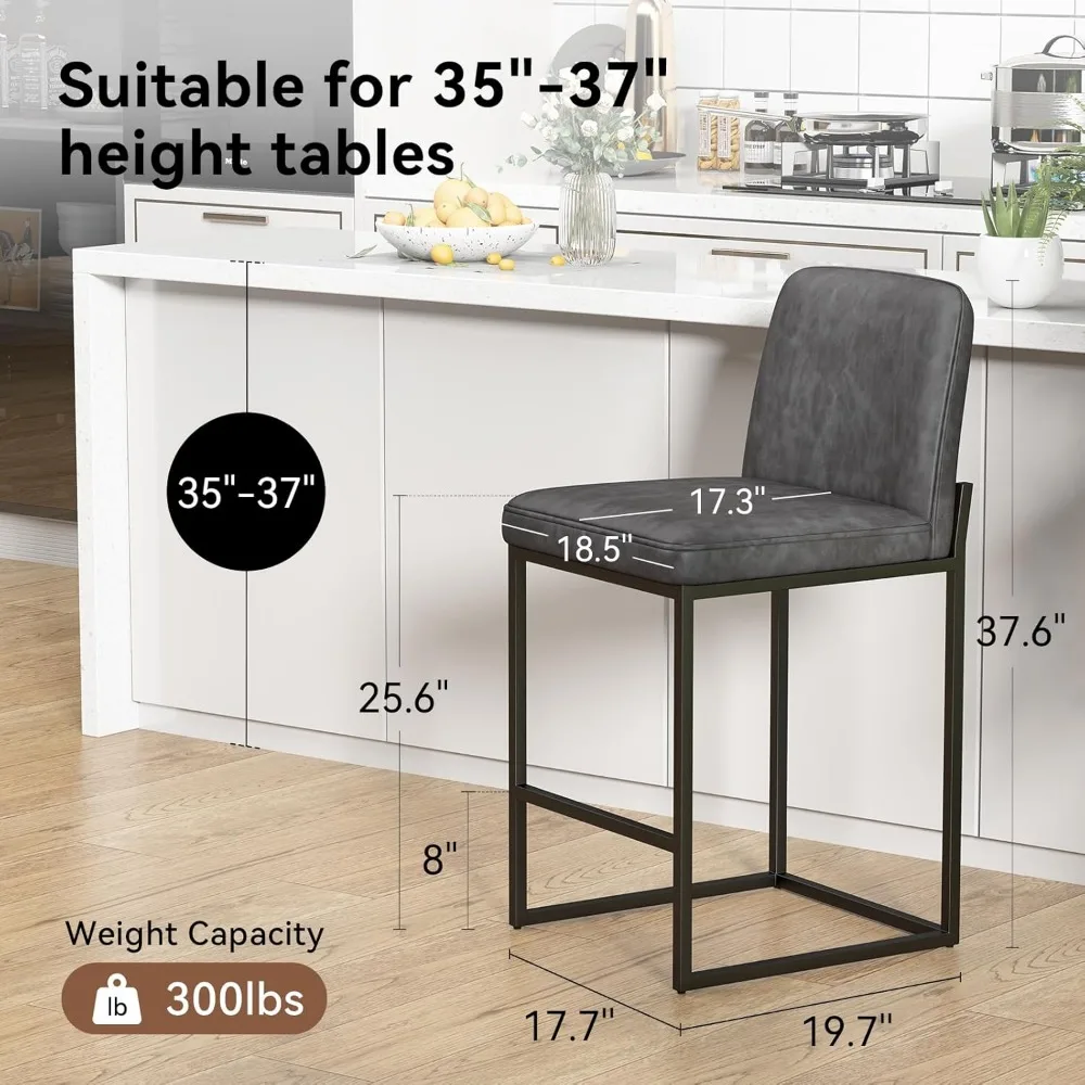 4-piece dining stool set, 25.6 inches with back and material legs, kitchen island with footrest, restaurant, bar, graphite gray