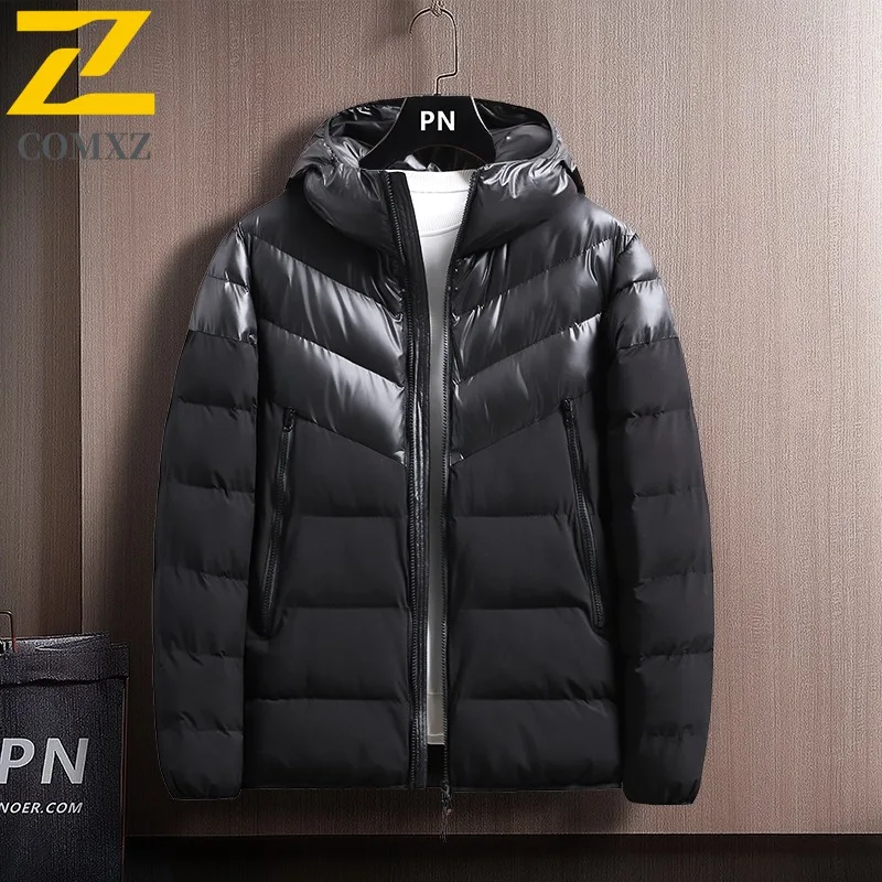 

COMXZ модная классическая хлопковая стеганая куртка с капюшоном, однотонная красивая брендовая зимняя роскошная лыжная ветрозащитная мужская зимняя куртка