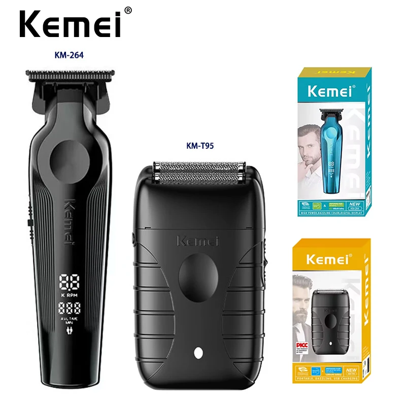 

Профессиональный набор для стрижки волос Kemei, электрическая бритва с USB-зарядкой для мужчин, электрические машинки для стрижки KM-264, черный цвет, KM-T95