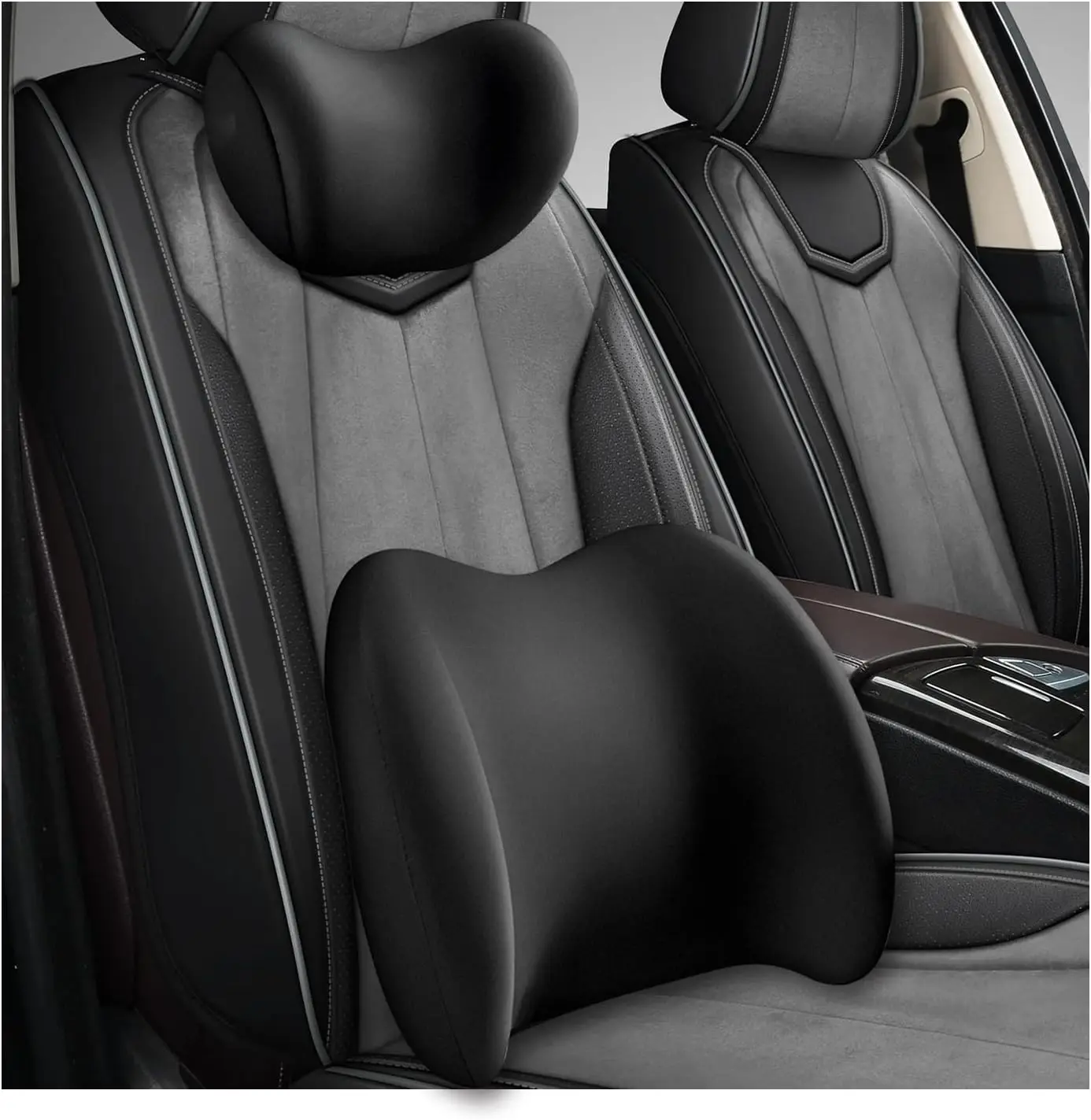 

Эргономичная подушка для подголовника и поясничной опоры в автомобиль из пены с эффектом памяти, с регулируемым ремнем, съемным чехлом, дышащим дизайном (черная)