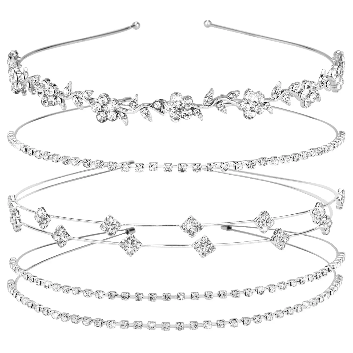 4pcs Rhinestone Headband  Bridal Wedding Crystal Flower Girl Leaves Crown Metal Hair Band Tiara Prom Hair Accessories for Women