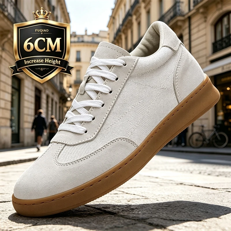 6CM Hidden Height Increase Men Shoes Fashion Casual Lift Sneakers Lace Up Breathable Elevator Shoes For Outdoor Daily Walking