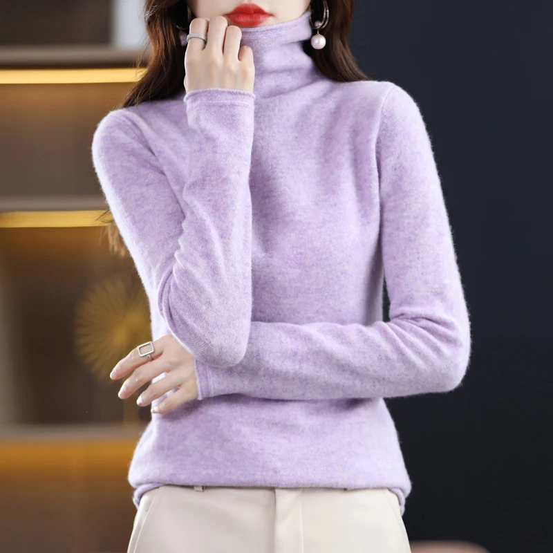 Women\'s High Neck Wool Pullover Cashmere Sweater Winter New Long Sleeve Knitwear Warm Temperament Top Loose Versatile Sweater