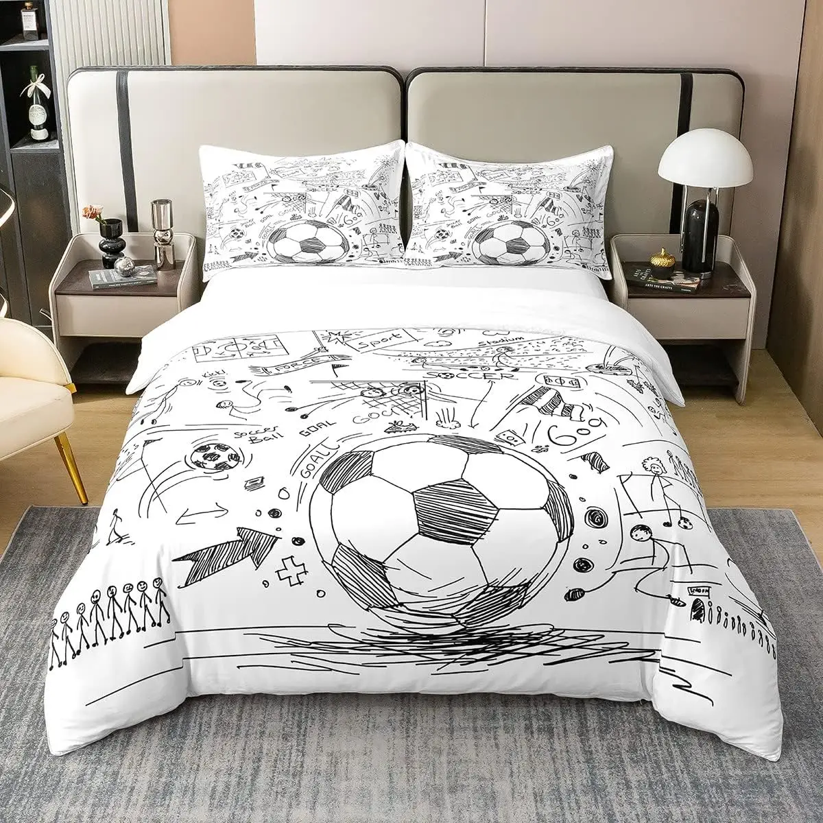 Imagem -02 - Futebol Duvet Cover Conjunto para Crianças Cama King Size Simples Preto Branco Confortável Futebol Esporte Meninos Meninas Poliéster 3d