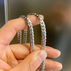 New 316L Stainless Steel Flat Embossed Cuban Sweater Chain Necklace No Fading for Men Women Choker Vintage Kpop Heavy Thick