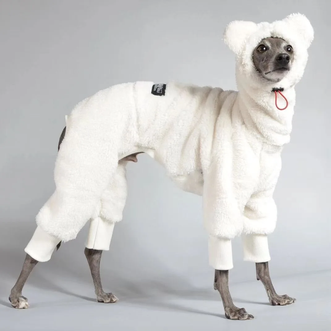 Warm Fleece White Sweatshirt for Airless Terrier Soft 4-legged High-Neck Windproof Winter Coat for Italy Little Greyhound