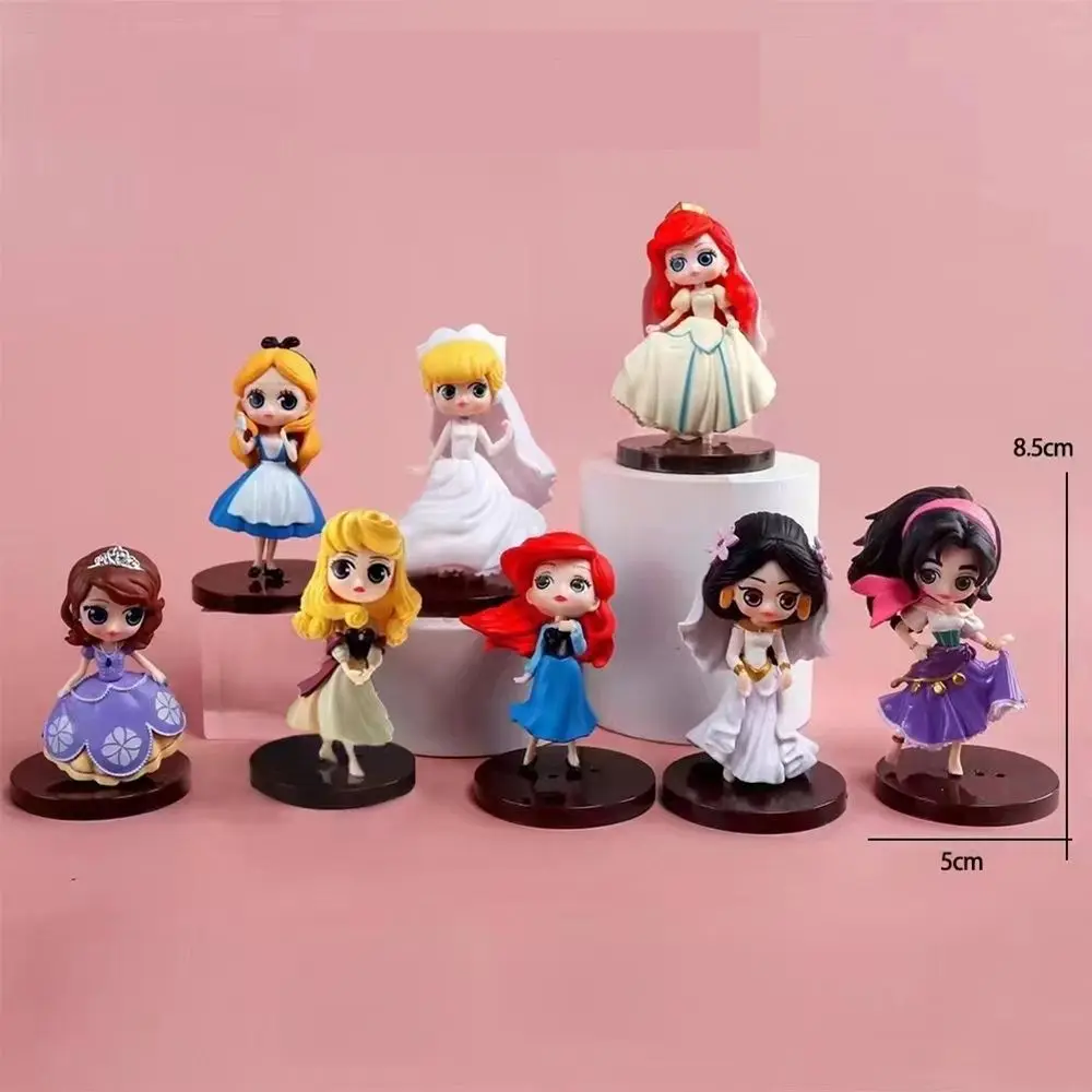 8/9Pcs Disney Kawaii Q Snow White Princess Action Figure Ariel Belle Rapunzel Mermaid Toys Models Girls gift