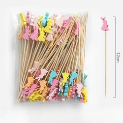 100PCS/Pack Easter Bunny Eggs Toothpicks Natural Bamboo Cocktail Picks for Cake Dessert Food Fruit Easter Party Decorations