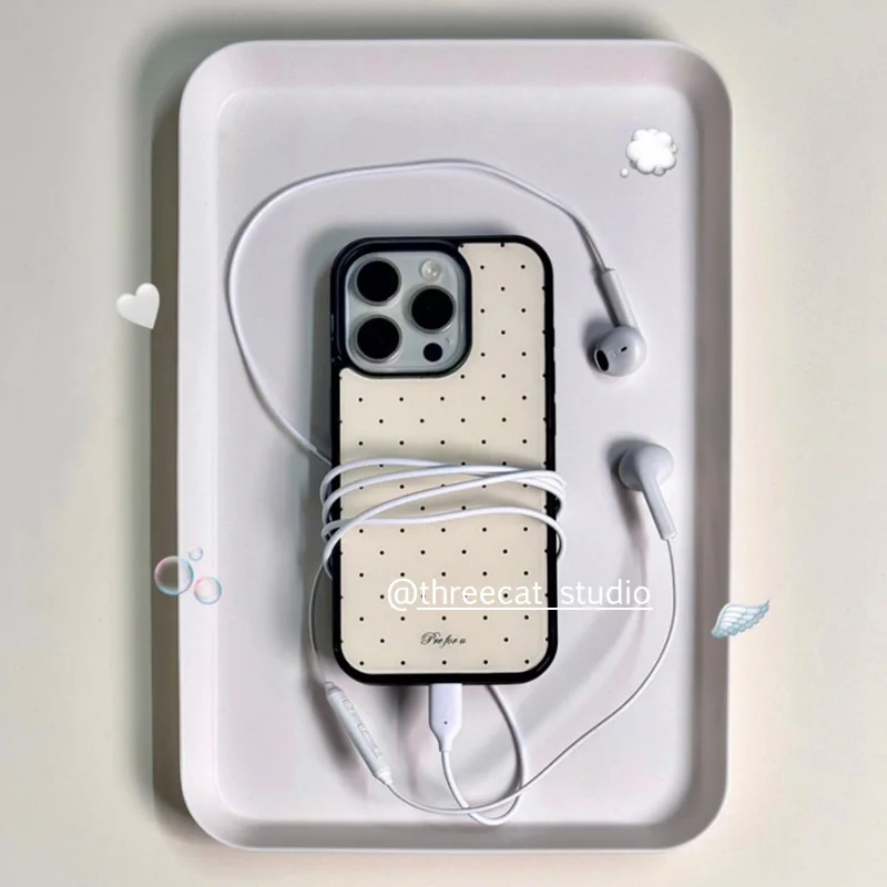 Korean Ins Sweet Girl Black Wave Dot Creative Cute Gentle Phone Case For iPhone 17 Air 16 15 14 13 1