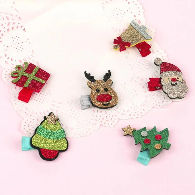 Cartoon Christmas Tree Santa Hair Clips For Kids Girls Elk Cute Bell Hairpins Hair Accessories Christmas Gift Wholesale