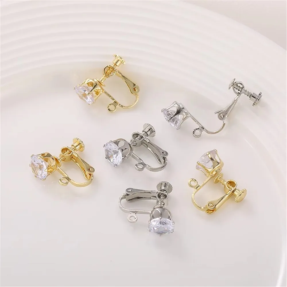 

14k Gold-plated Screw Ear Clip Inlaid with Zircon Handmade Diy Making Earring Accessories Materials E022