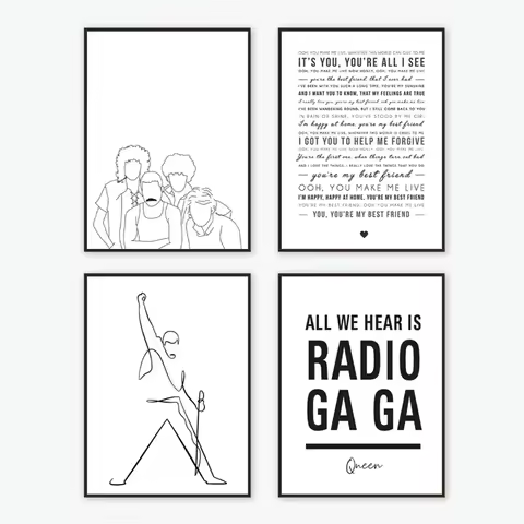 Freddie Mercury Song Lyric Print You're My Best Friend Queen Quote Poster Wedding Gift idea Wall Art Canvas Painting Decor