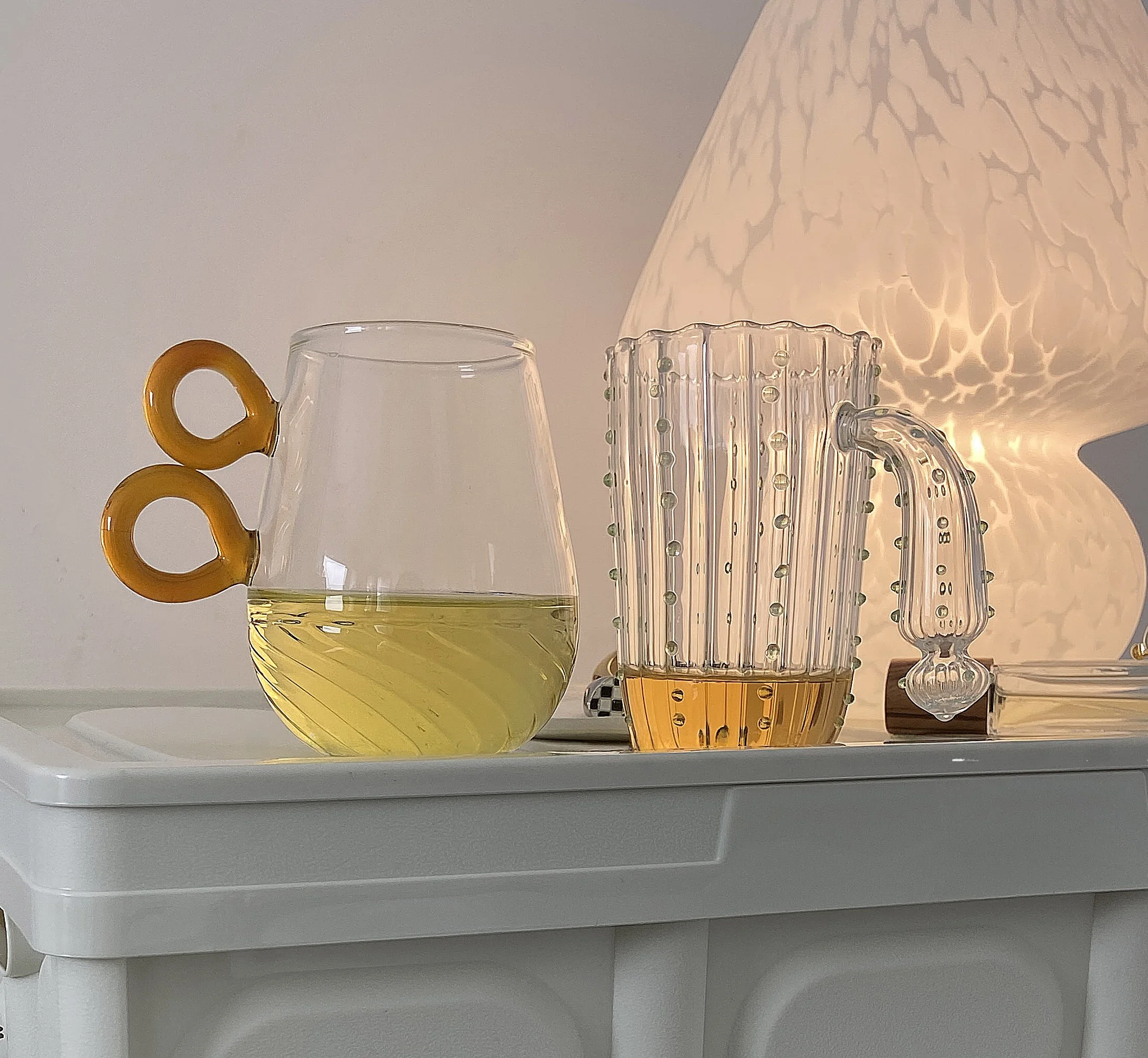 

Shinymomo Glass Cup Transparent Fruit Tea Cup Wine Cup Water Cup Nordic Style Pure Color Beverageware