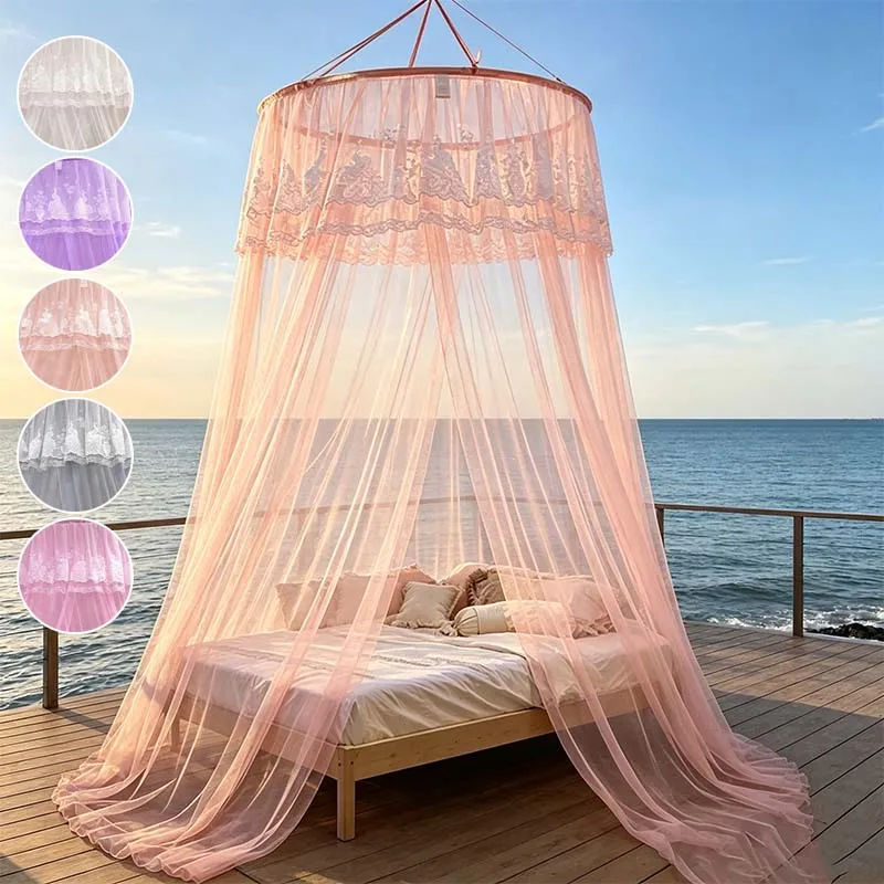 Super Fine 360° Dome Bed Canopy Invisible Mesh Hanging Mosquito Net with Ceiling Hook Fit King/Queen/Double Bed Home Camping Use