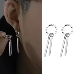 Fashion Punk Zoro Fake Earrings Square Bar Pendant Unisex Hoop Earring for Wome Mens Ear Clip Stainless Steel Earring Jewelry