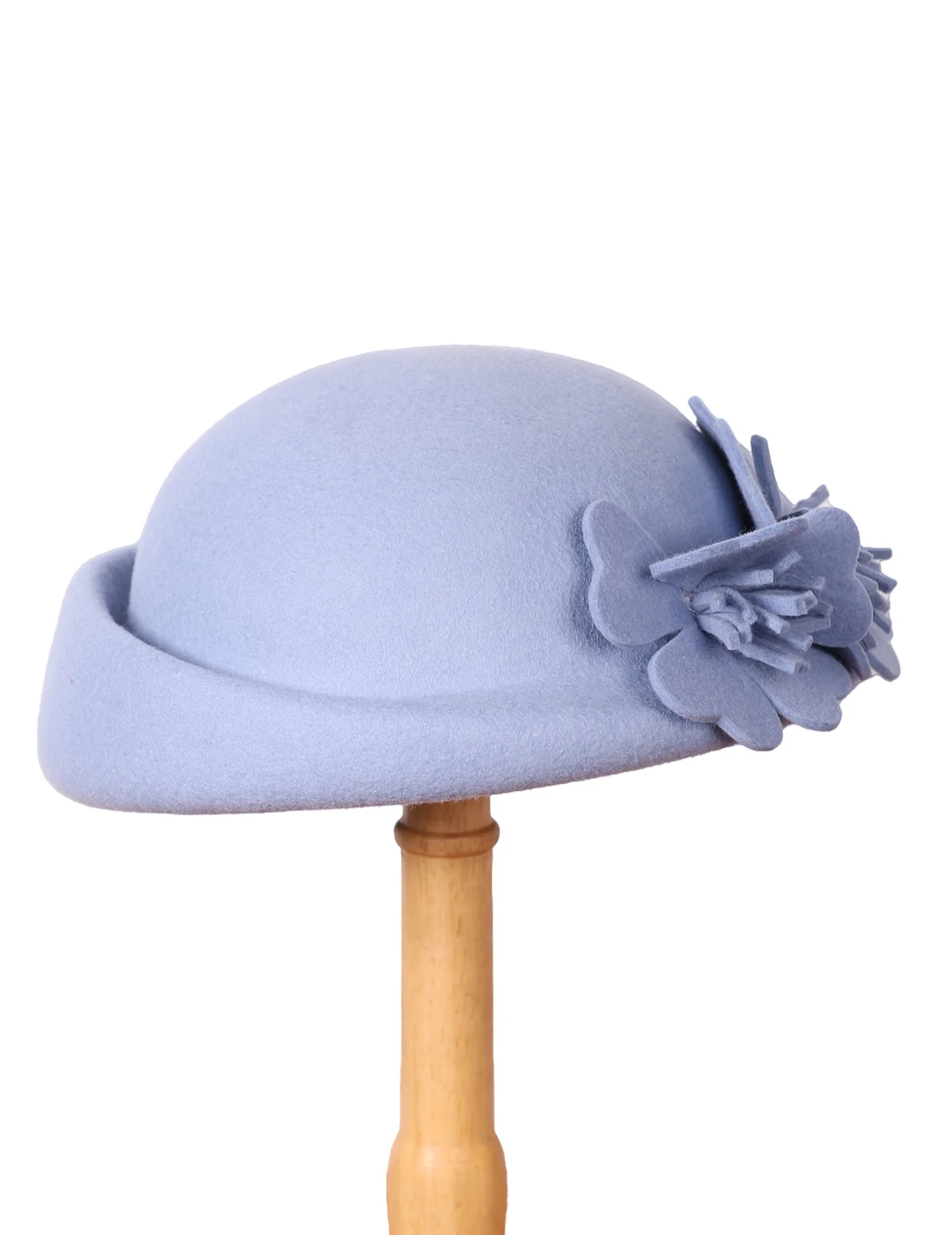 FS Niebieski Fioletowy Wełniany Francuski Beret Szerokie Rondo Kapelusze Fedora Dla Kobiet Eleganckie Kapelusze Kościelne Duży Kwiat Damski Ślubny Kapelusz Tea Party Ken — zdjęcie 6