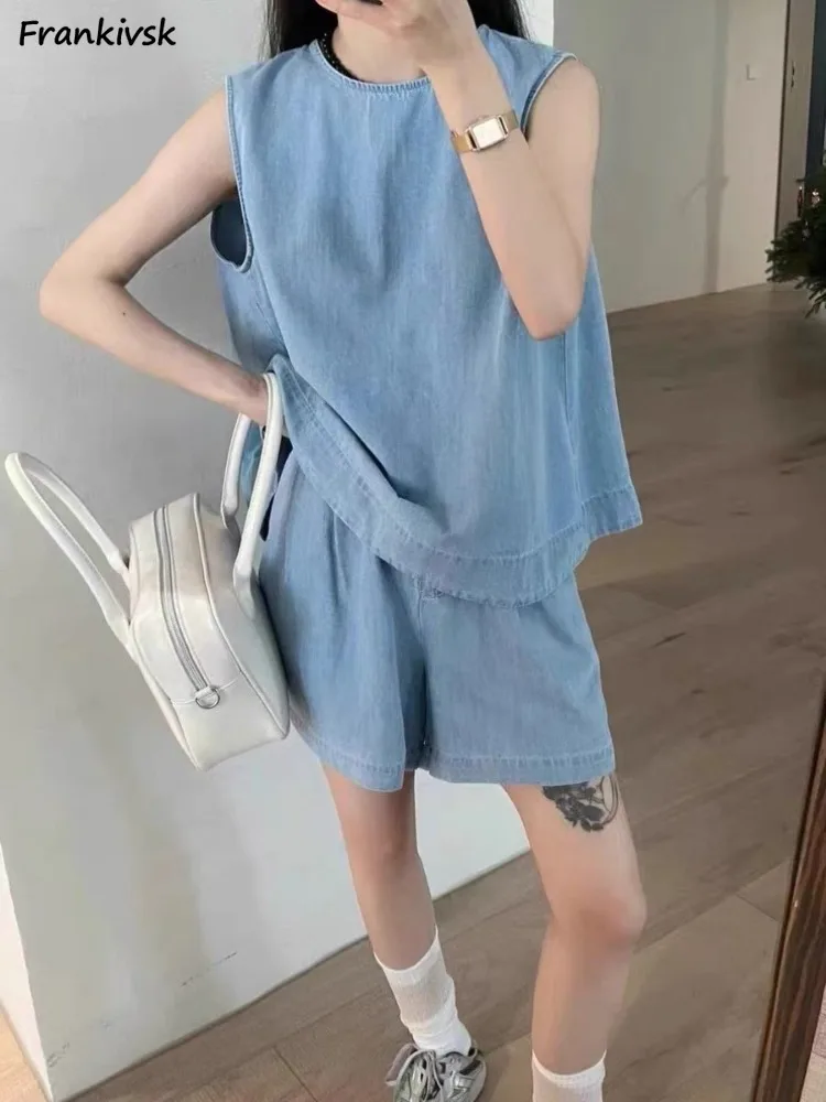 Short Sets Women Summer High Street Fashion Baggy Sleeveless Tops Aesthetic Youthful Popular Breathable Shorts Korean Style Cozy