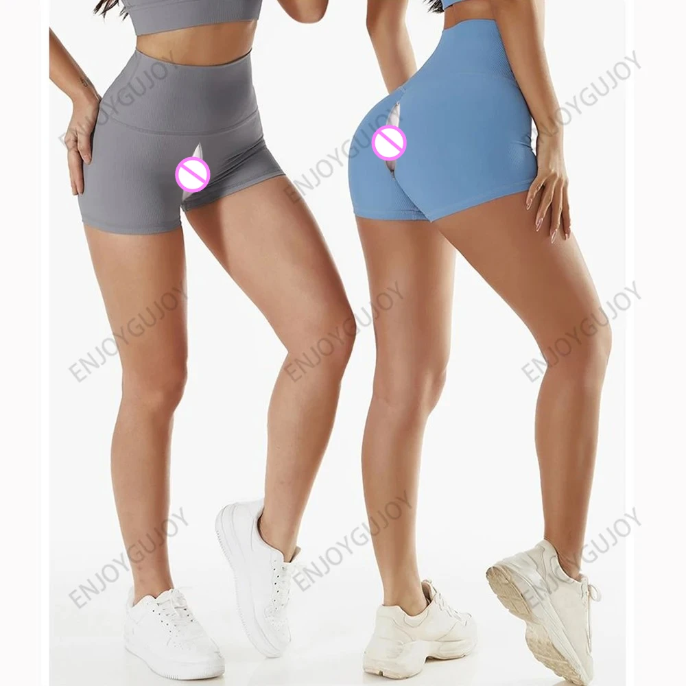 

Уличные сексуальные брюки с открытой промежностью, экзотические шорты, женские бесшовные леггинсы персикового цвета на бедрах, одежда для йоги с эффектом пуш-ап, повседневная пара