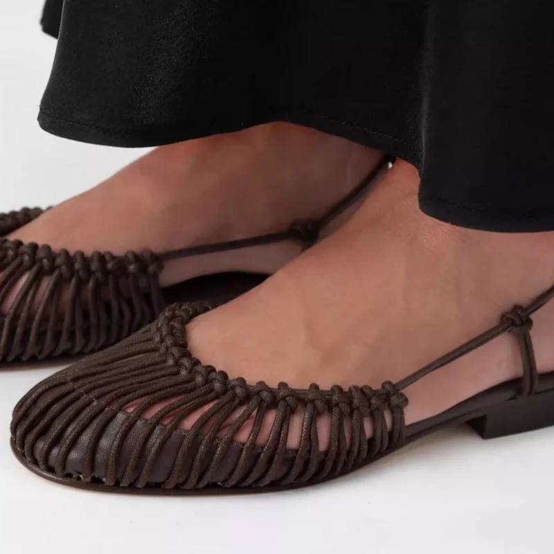 2025 Summer Low Heels Roma Sandals Fashion Outdoor Woven Hollow Women Sandals Casual Lace-up Round Head Sandals image 6