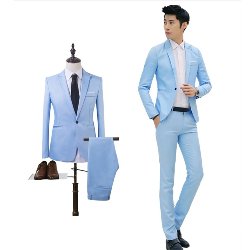 Blazer+Pants 2Pcs/set Men\'s Formal Blazer Jackets Coat Pants Tuxedos Wedding Slim Business Dress Suit Clothing For Man