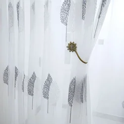 Translucent Modern Embroidered Curtain Gauze Window Screen 1PC Tree White Sheer Tulle Curtains for Living Room Balcony Bedroom