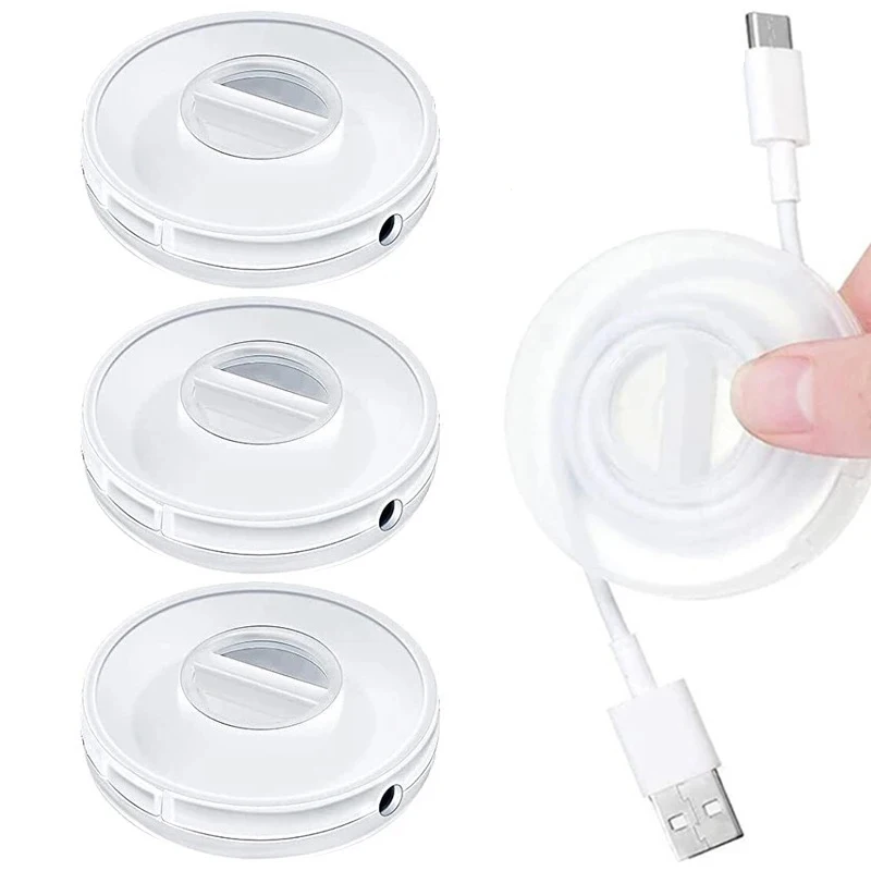 1/2/3PCS Transparent Round Wire Winder Box Cable Management Retractable Cord Organizer Portable Usb Charger Holder Earphone Cord