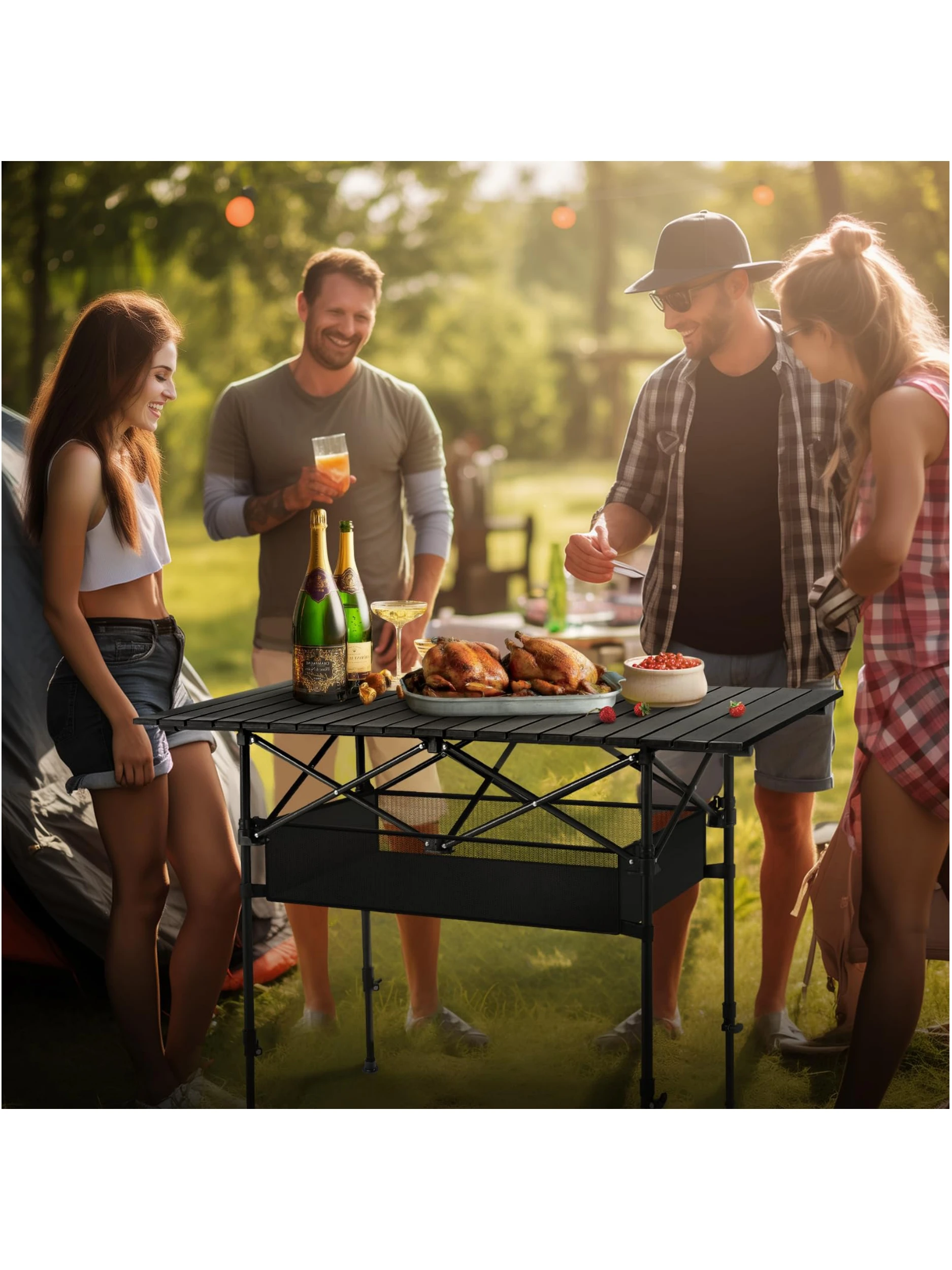 Klappbarer Campingtisch, verstellbarer Aluminium-Rolltisch mit großem Stauraum und Tragetaschen für Strand, Camping, Grillen, Party, Picknick