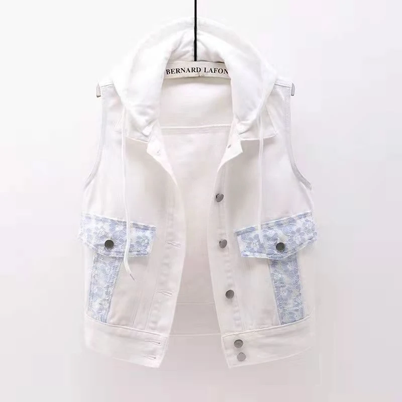 

Spring and summer hooded denim vest for women, Korean style versatile sleeveless vest top, trendy