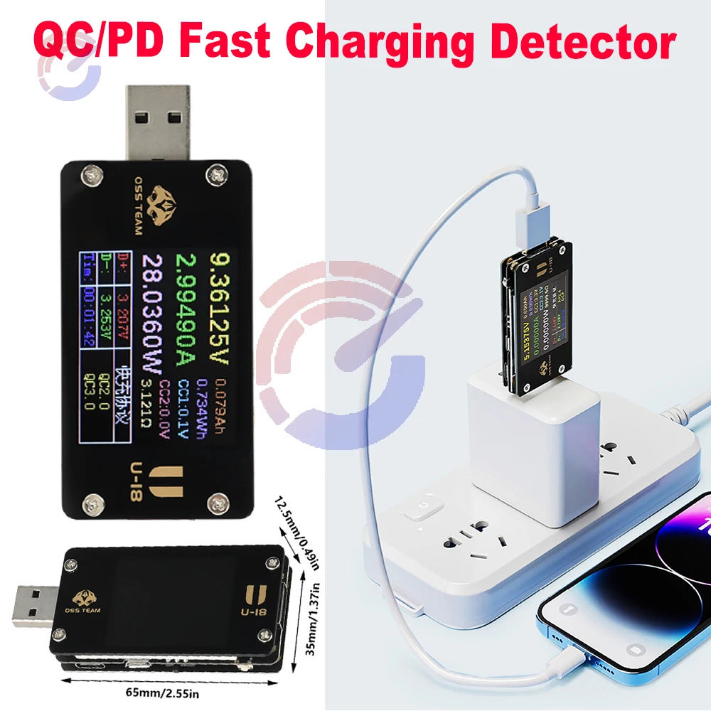 

USB Power Tester DC4-25V 6.5A, QC/PD Fast Charging Protocol Detector with Cable Resistance Measurement Voltage/Current Meter